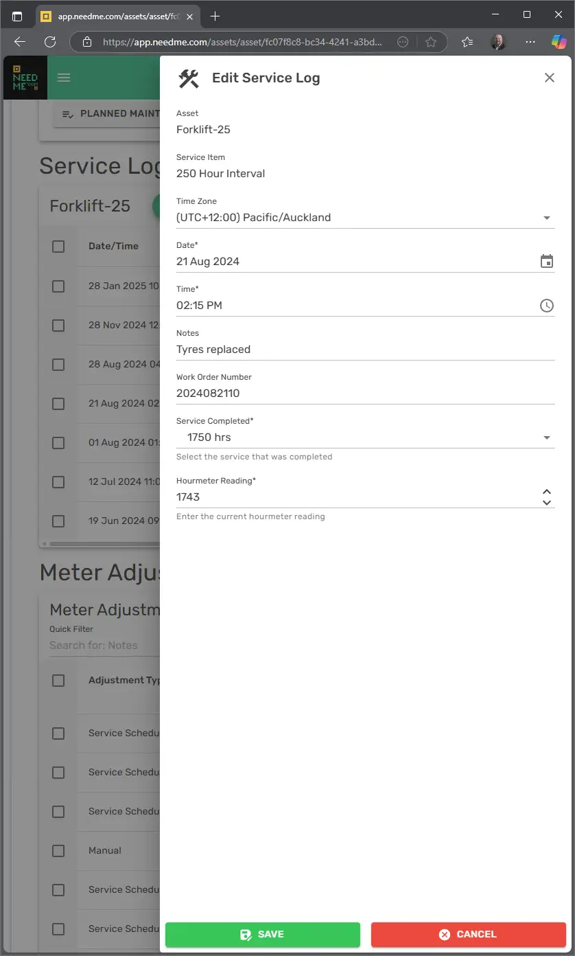 update Service Logs with work orders or job numbers